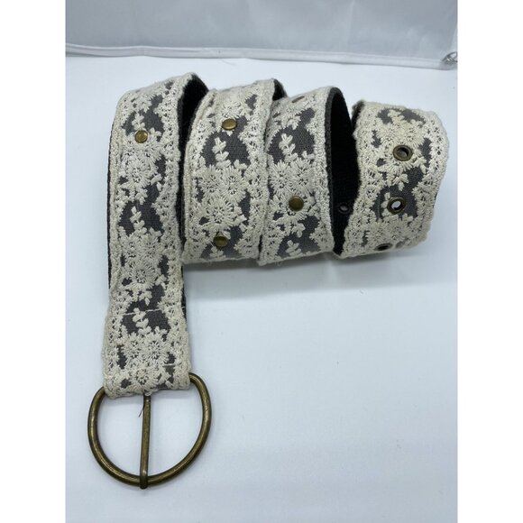 Green Beige Lace Women's Canvas Belt with Rivets Size 11 41.5" End2End x 1.75" - Picture 1 of 12
